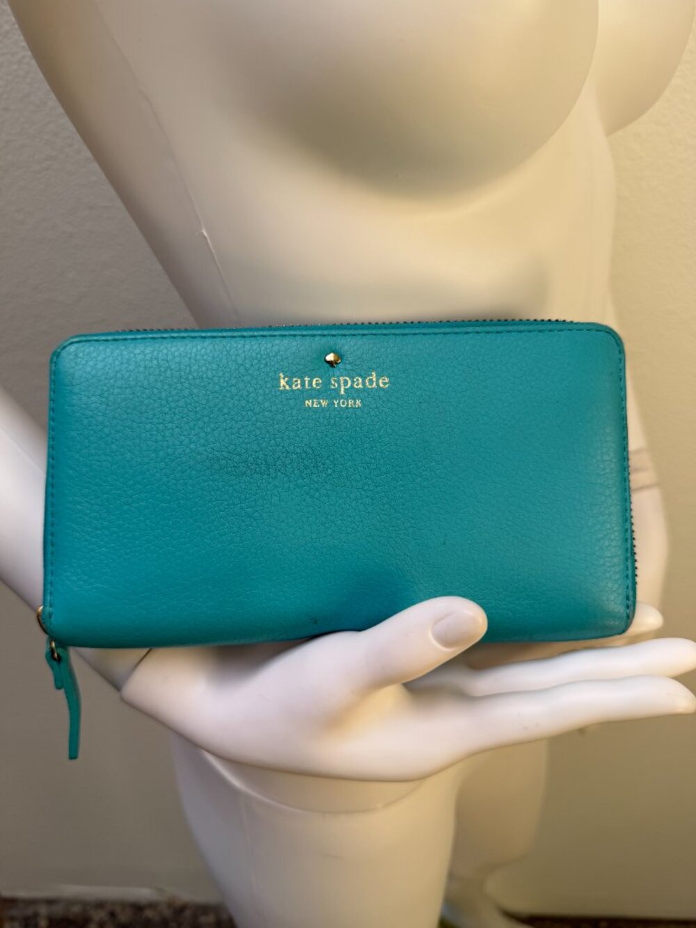 Kate Spade Turquoise Pebbled Zip Around Continental Wallet